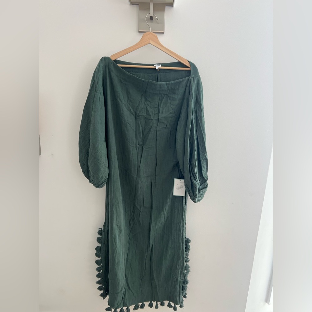 Rhode Resort Green Bateau Neck Bishop Sleeve Dress